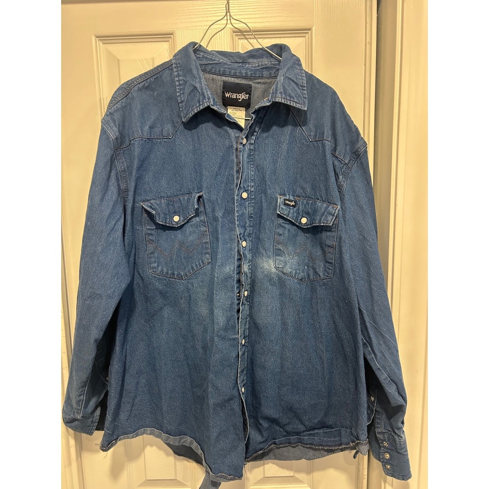Wrangler Mens Western Denim Pearl Snap Shirt XXL Blue MS70119 Cotton